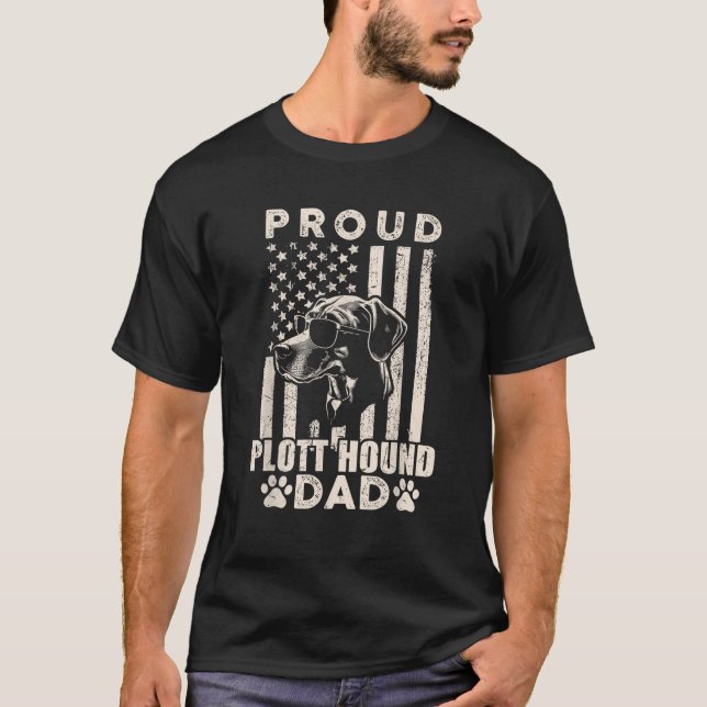 Proud Plott Hound Dad American Flag Patriotic Dog  T-Shirt (Front)