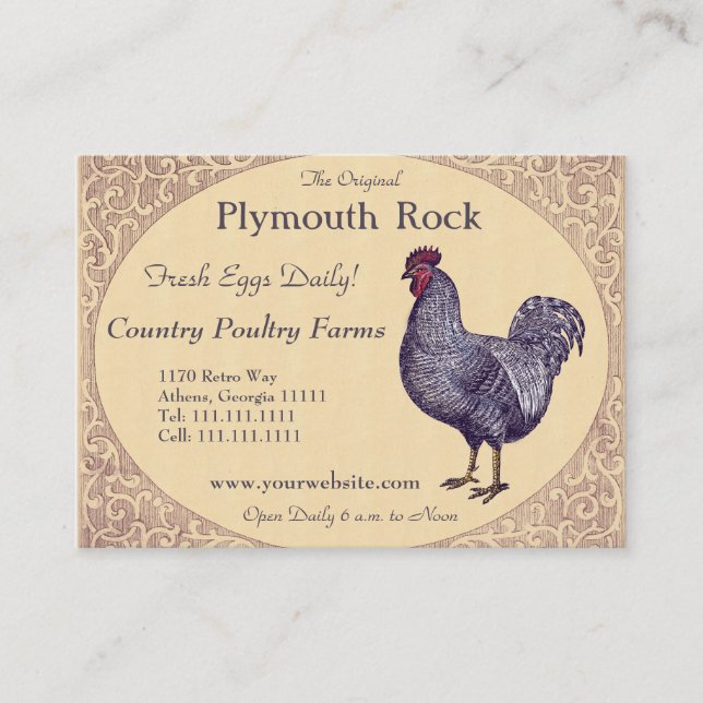 Proud Plymouth Rock Rooster Poultry Farm Business Card (Front)