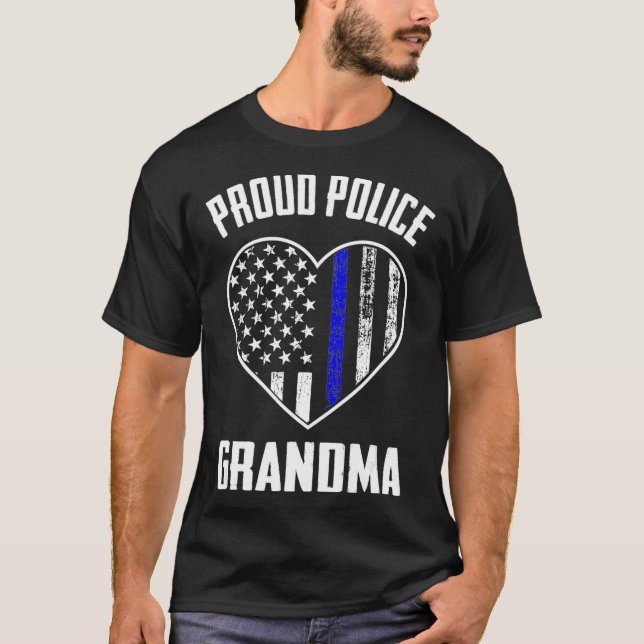 Proud Police Officer Grandma American Flag Thin Bl T-Shirt (Front)