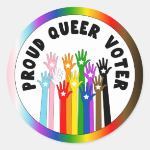 Proud Queer Voter rainbow hands Classic Round Sticker