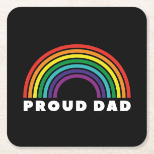 Proud Rainbow Dad Square Paper Coaster