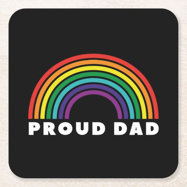 Proud Rainbow Dad Square Paper Coaster (Front)