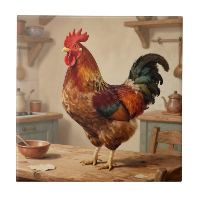 Proud Rooster Farmhouse Kitchen Ceramic Tile (Front)