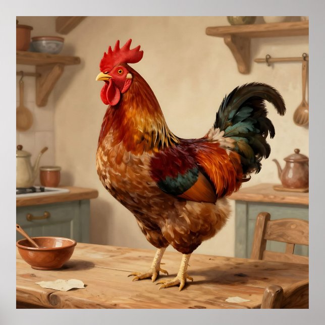 Proud Rooster Farmhouse Kitchen Poster (Front)