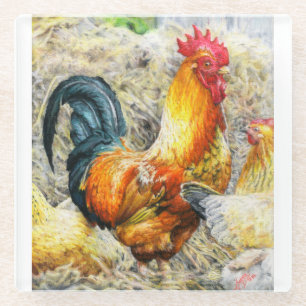 Proud Rooster Glass Coaster