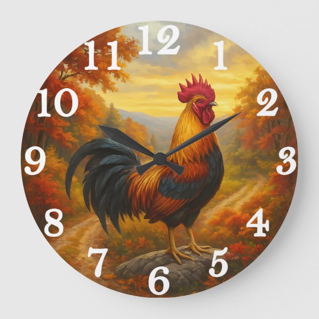 Proud rooster in autumn splendour large clock (Front)