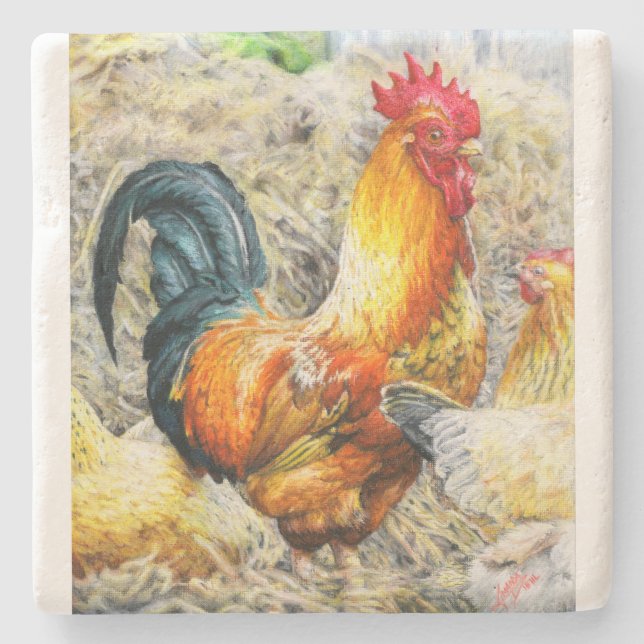 Proud Rooster Stone Coaster (Front)