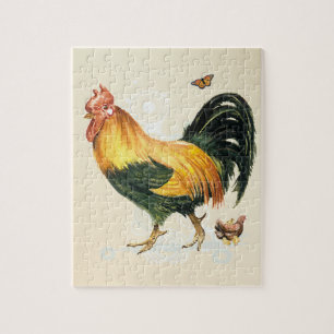 Proud Rooster with hen and chickens. Jigsaw Puzzle
