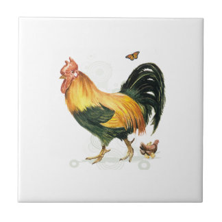 Proud Rooster with hen and chickens. Tile
