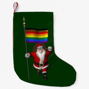 Proud Santa Claus With Philly Rainbow Flag Small Christmas Stocking