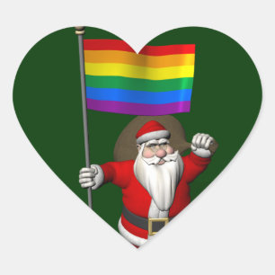 Proud Santa Claus With Rainbow Flag Heart Sticker