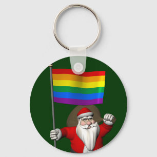 Proud Santa Claus With Rainbow Flag Key Ring