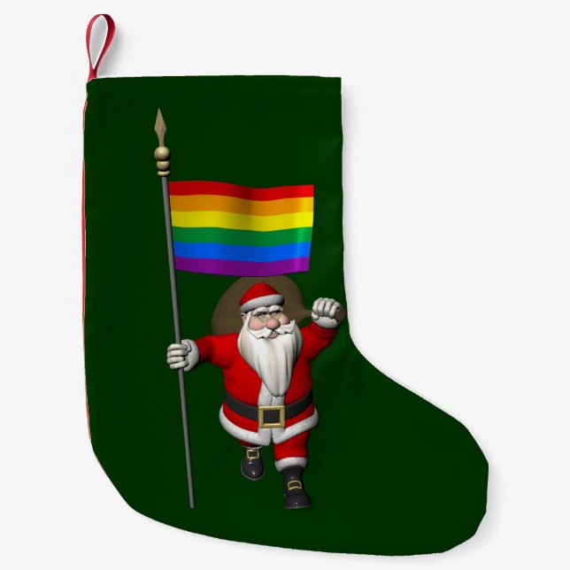 Proud Santa Claus With Rainbow Flag Small Christmas Stocking (Front)