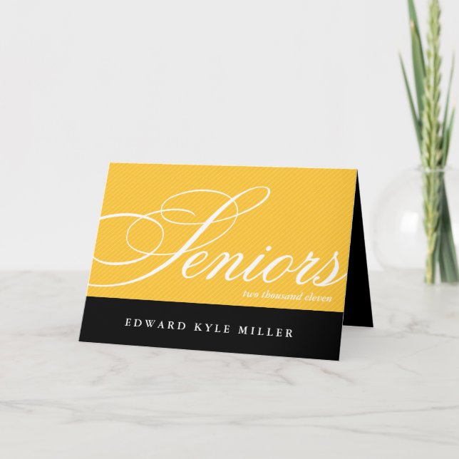 Proud seniors gold black graduation announcement (Front)