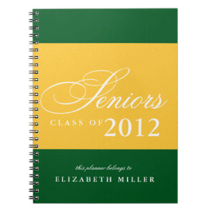 Proud seniors green yellow stripes class year notebook
