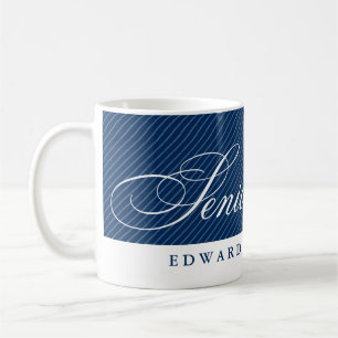 Proud seniors white navy blue stripes class year coffee mug