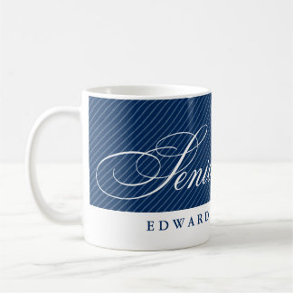 Proud seniors white navy blue stripes class year coffee mug