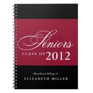 Proud seniors white navy blue stripes class year notebook