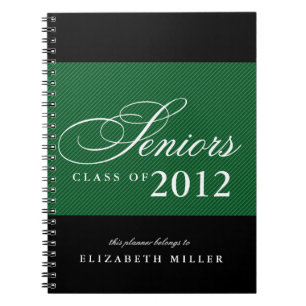 Proud seniors white navy blue stripes class year notebook