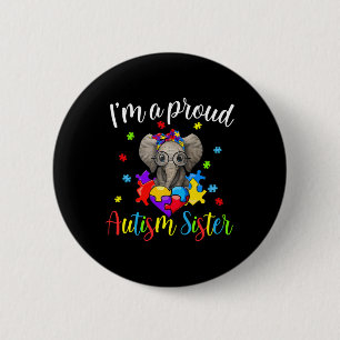 Proud Sister Autism Awareness Cute Elephant Puzzle 6 Cm Round Badge