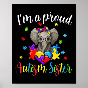 Proud Sister Autism Awareness Cute Elephant Puzzle Poster