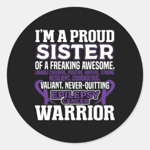 Proud Sister Epilepsy Awareness Women Purple Ribb Classic Round Sticker