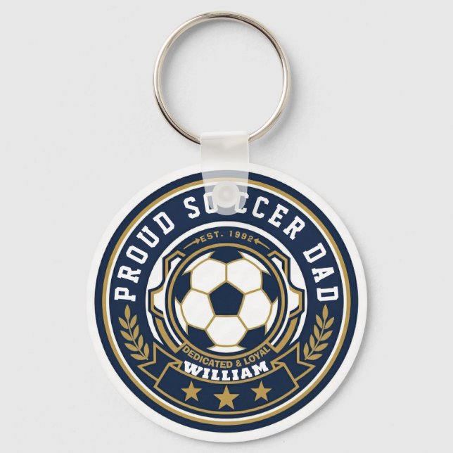 Proud Soccer Dad With Custom Name & Est. Year Key Ring (Back)