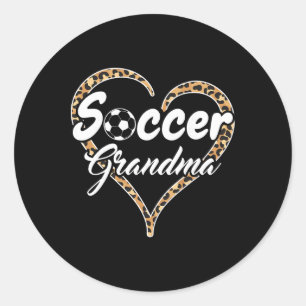 Proud Soccer Grandma Leopard Heart Classic Round Sticker
