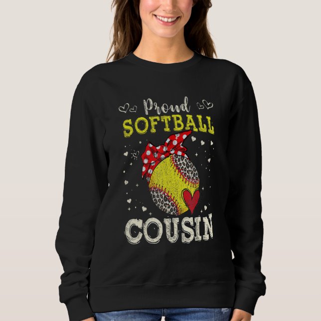 Proud Softball Cousin Leopard Game Day Spirit Play Sweatshirt (Front)