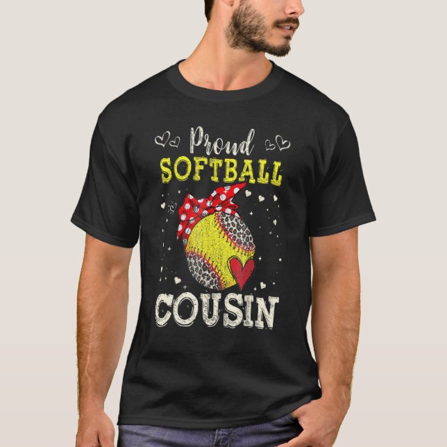 Proud Softball Cousin Leopard Game Day Spirit Play T-Shirt (Front)