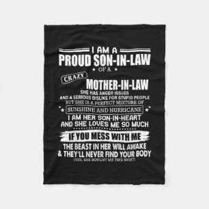 Proud Son Of A Crazy Mother In Law Gift Son Mum Fleece Blanket