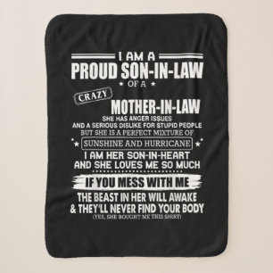 Proud Son Of A Crazy Mother In Law Gift Son Mum Sherpa Blanket
