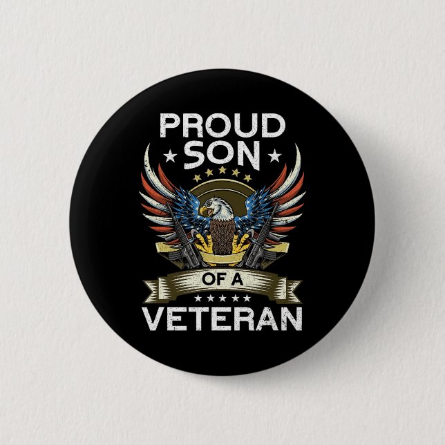 Proud Son Of A Veteran  USA Flag Proud American Ve 6 Cm Round Badge (Front)