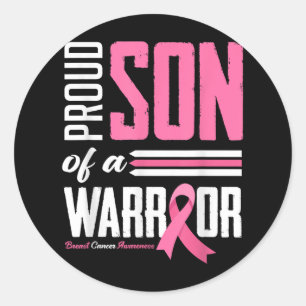 Proud Son Of A Warrior Mum Breast Cancer Awareness Classic Round Sticker