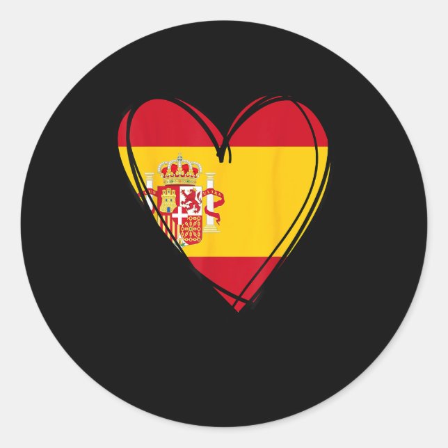 Proud Spanish Boy Girl Aunt Dad Mum Spain Flag Hea Classic Round Sticker (Front)
