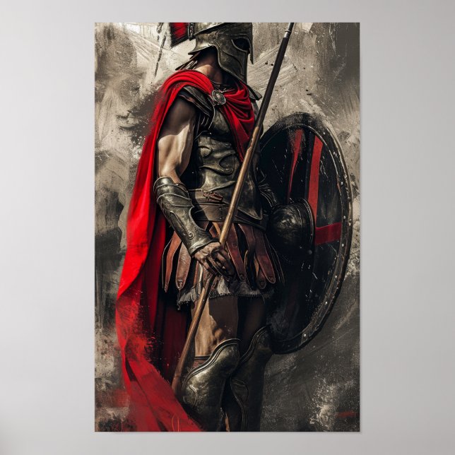 Proud Spartan Warrior Poster with Detailed Helmet (Front)