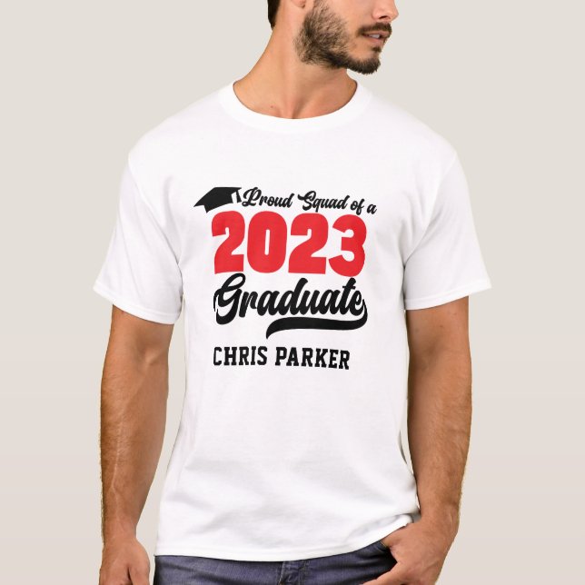 Proud Squad of a 2023 Graduate Red Bold Script T-Shirt (Front)