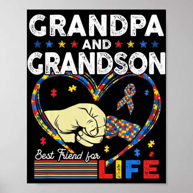 Proud Support Autism Grandpa And Grandson Autism A Poster (Front)
