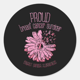 Proud Survivor Daisy Pink Breast Cancer Awareness Classic Round Sticker