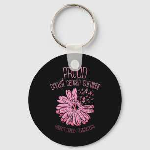 Proud Survivor Daisy Pink Breast Cancer Awareness Key Ring