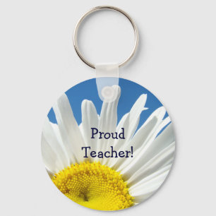 Proud Teacher! keychain White Daisy Flowers