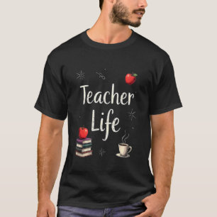 Proud Teacher Lifestyle Coffee Books Apples Humour T-Shirt
