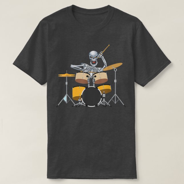 Proud To Be A Drummer Funny Skeleton Playing Drums T-Shirt (Design Front)