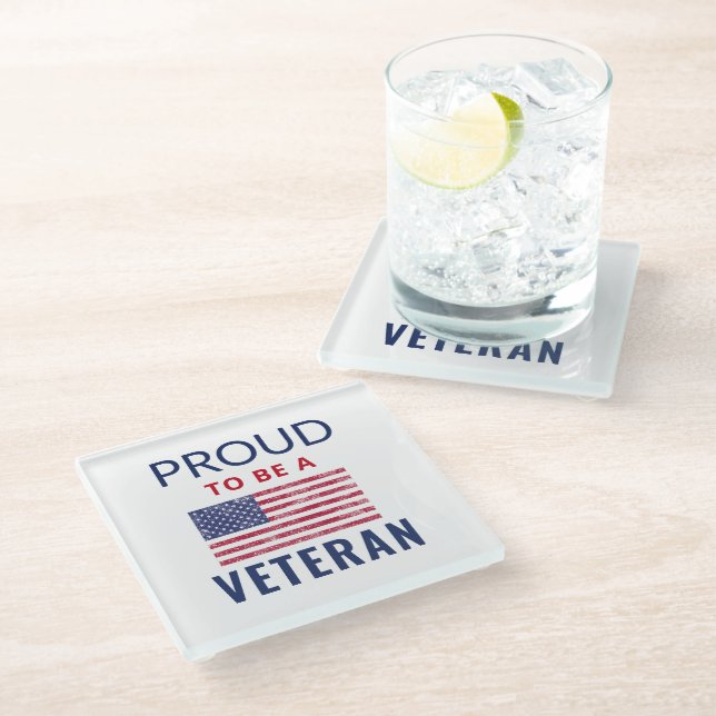 Proud To Be A Veteran Glass Coaster (Angled)