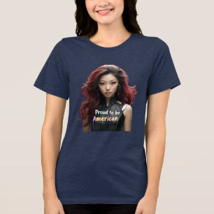 Proud to Be American – Vibrant Female Robot Art Te Tri-Blend Shirt