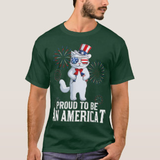 Proud To Be Americat Cat Kitten US Flag Fourth 4th T-Shirt