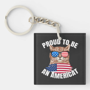 Proud To Be Americat Cat USA Flag Happy Fourth 4th Key Ring