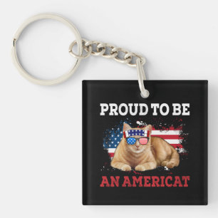 Proud To Be Americat Cat USA Flag Happy Fourth 4th Key Ring