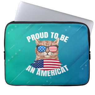 Proud To Be Americat Cat USA Flag Happy Fourth 4th Laptop Sleeve