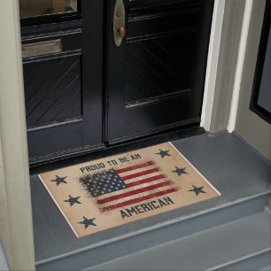 Proud To Be An American Rustic Flag Doormat